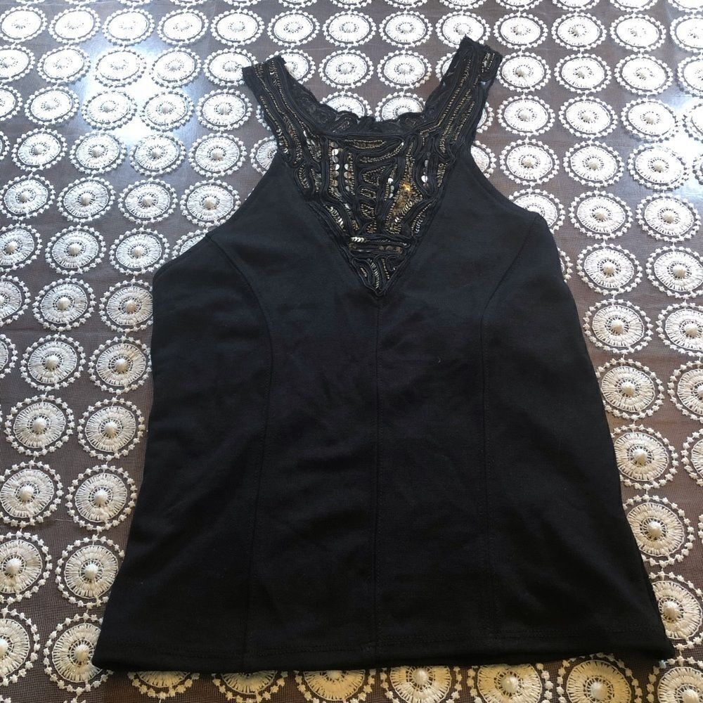 Silence + Noise Black Beaded/Sequined Tank
